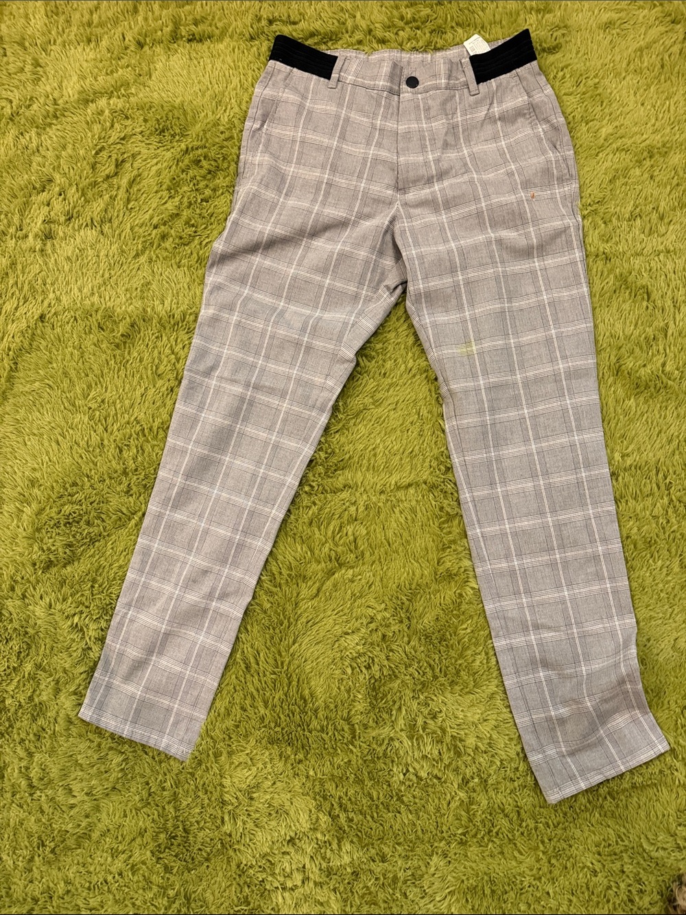 Zara Gray Plaid Slim Chinos with Black Waistband